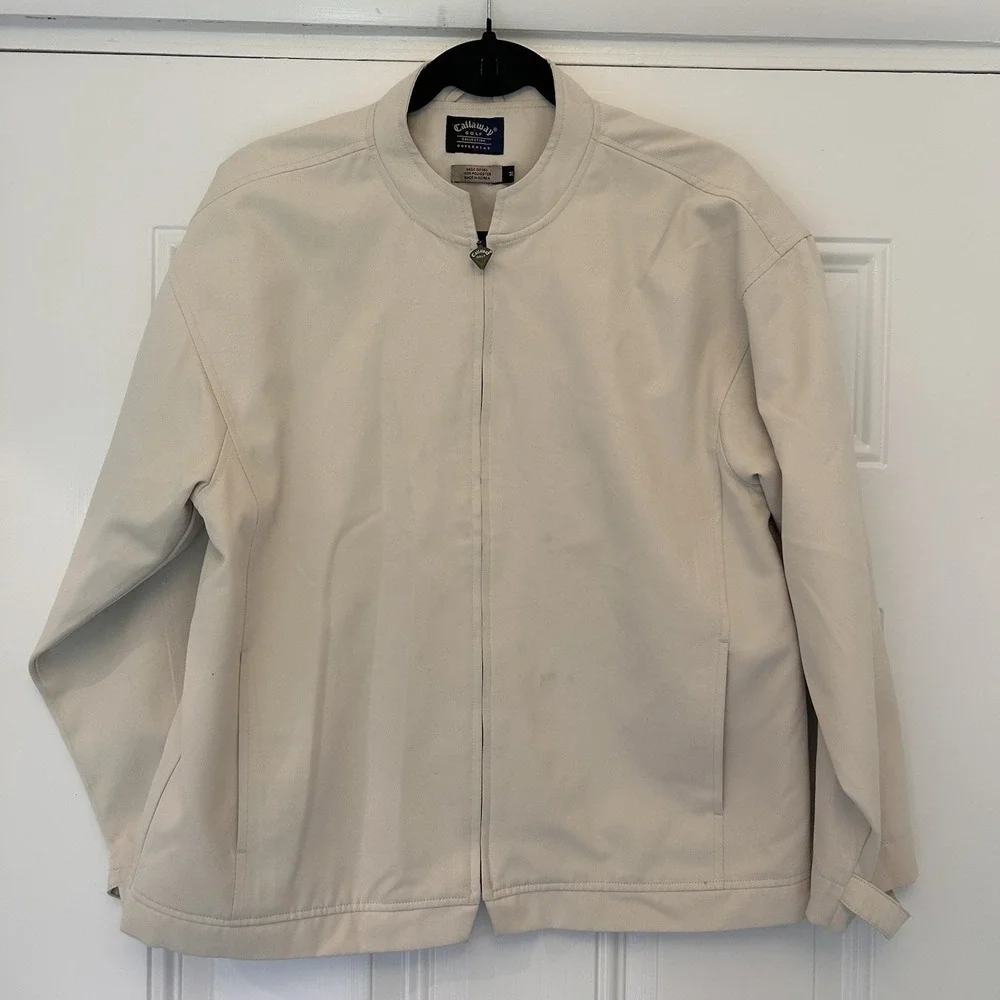 Callaway Jacket Mens Medium Tan Windbreaker Full Zip Mock Neck Outerwear Golf